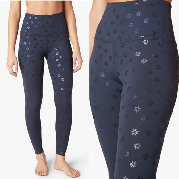 Beyond Yoga Pants - NEW Beyond Yoga Shiny Daisy High Waisted Midi Legging, Nocturnal Navy - XS
